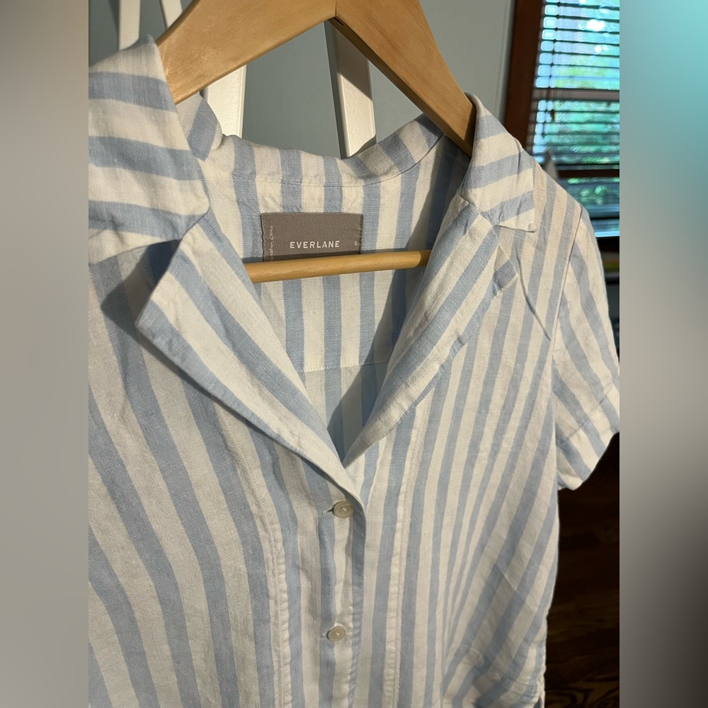 Striped Linen Button Down Blouse